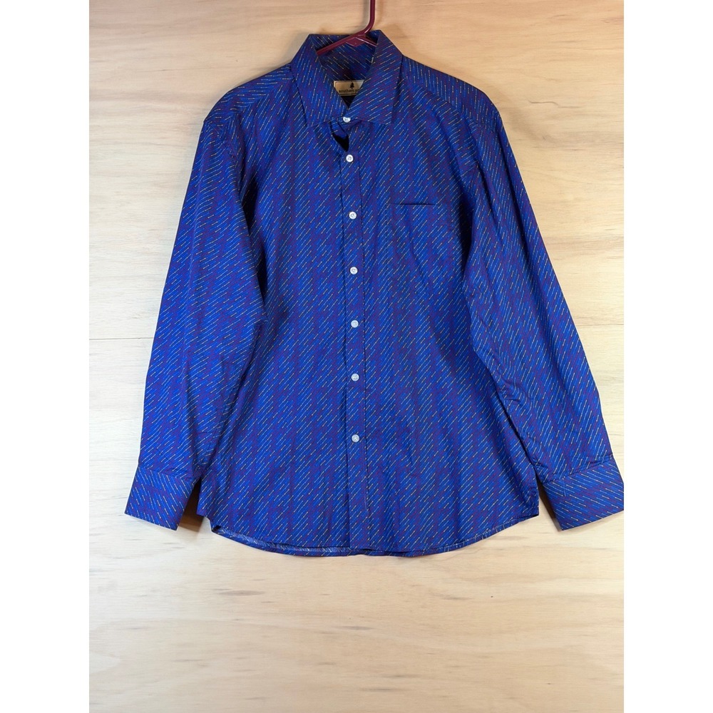 Southern Pines Mens Large Blue Arrow Print Button Down Shirt Long Sleeve Cotton